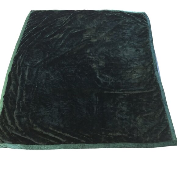 VTG Twin Blanket Emerald Green Velvet Satin Trim Double Sided Thickness Luxury - Picture 7 of 7